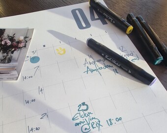 Minimalistische muurplanner, ongedateerd, A3-wandkalender, strak Japandi-ontwerp voor georganiseerde ruimtes