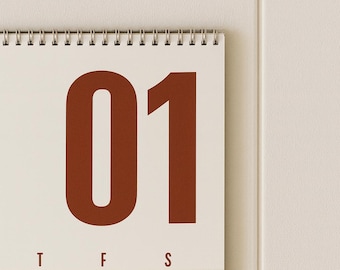 A3-maandelijkse muurplanner 2026, minimalistische Japandi-stijl, rustige, neutrale opberger voor thuis