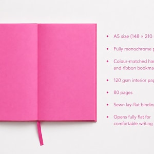 Aesthetic pink journal with matching pink interior paper and hardcover design, offering a unique monochromatic writing experience for artists, writers, and stationery enthusiasts.