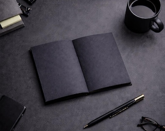 Luxe notitieboek met zwarte pagina's, minimalistisch dagboek met harde kaft, om te schrijven met witte inkt