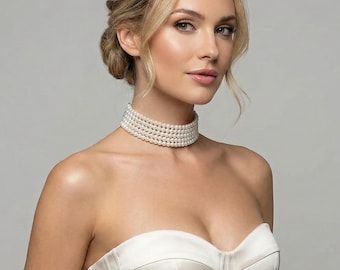 Collana girocollo di perle a 3 o 5 fili | Collana da sposa con più fili di perle finte