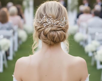 Vintage Bridal Hair Comb with Pearls and Crystals | Wedding Floral Headpiece | Hairpiece for Bride or Bridesmaids