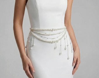 Pearl Waist Chain Belt for Wedding Dress | Layered Pearl Body Chain | Bridal Pearl Belt Jewelry | 2 Styles, Elegant Photo Prop