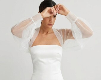 Sheer Tulle Bridal Shrug Bolero With Puff Sleeves | Wedding Cover