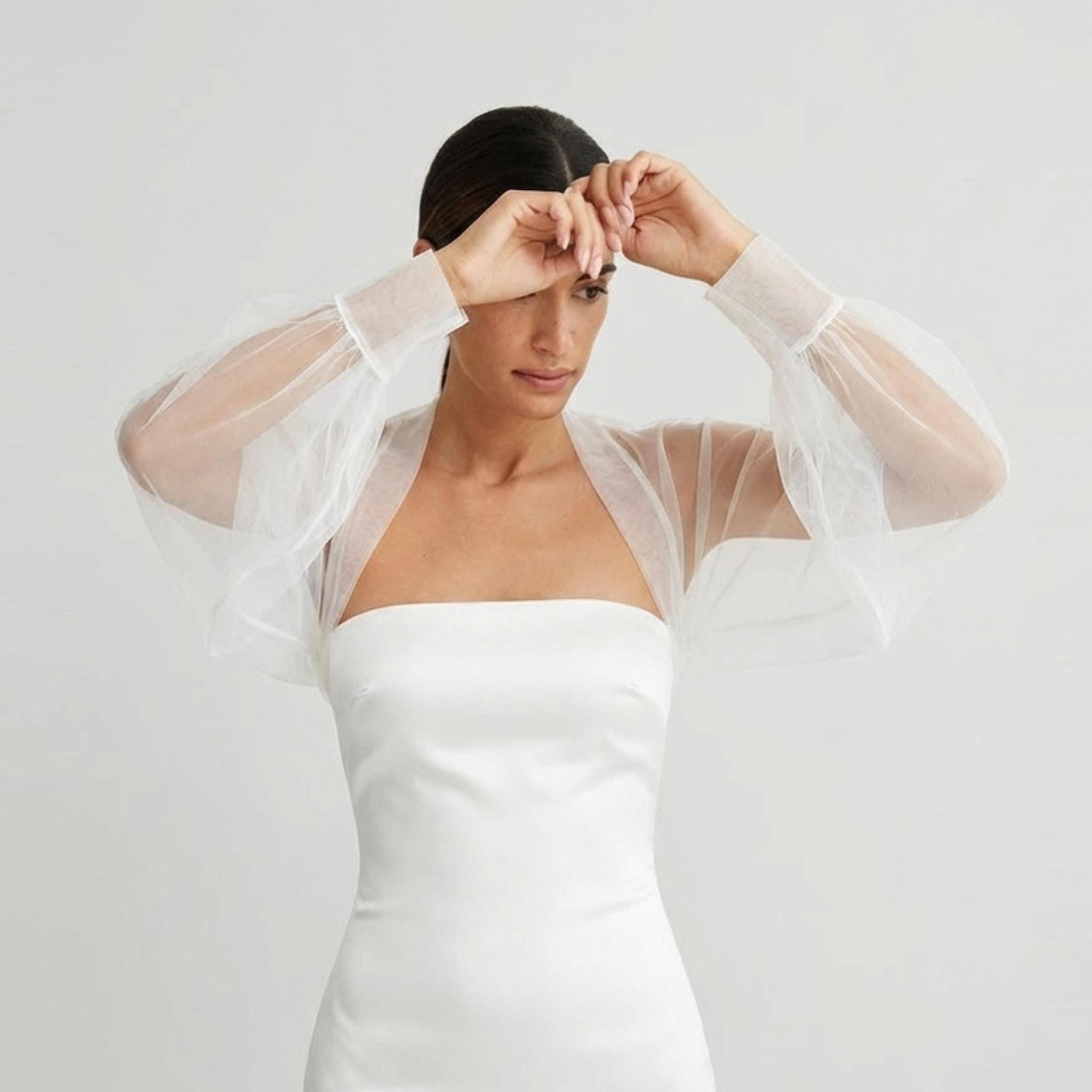 Sheer Tulle Bridal Shrug Bolero With Puff Sleeves | Wedding Cover