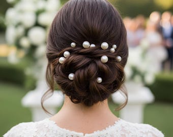 Set of 18 Faux Pearl Bridal Hair Pins | Gold or Silver Wedding Hairpins, Mixed Sizes, Updo & Veil Accessories