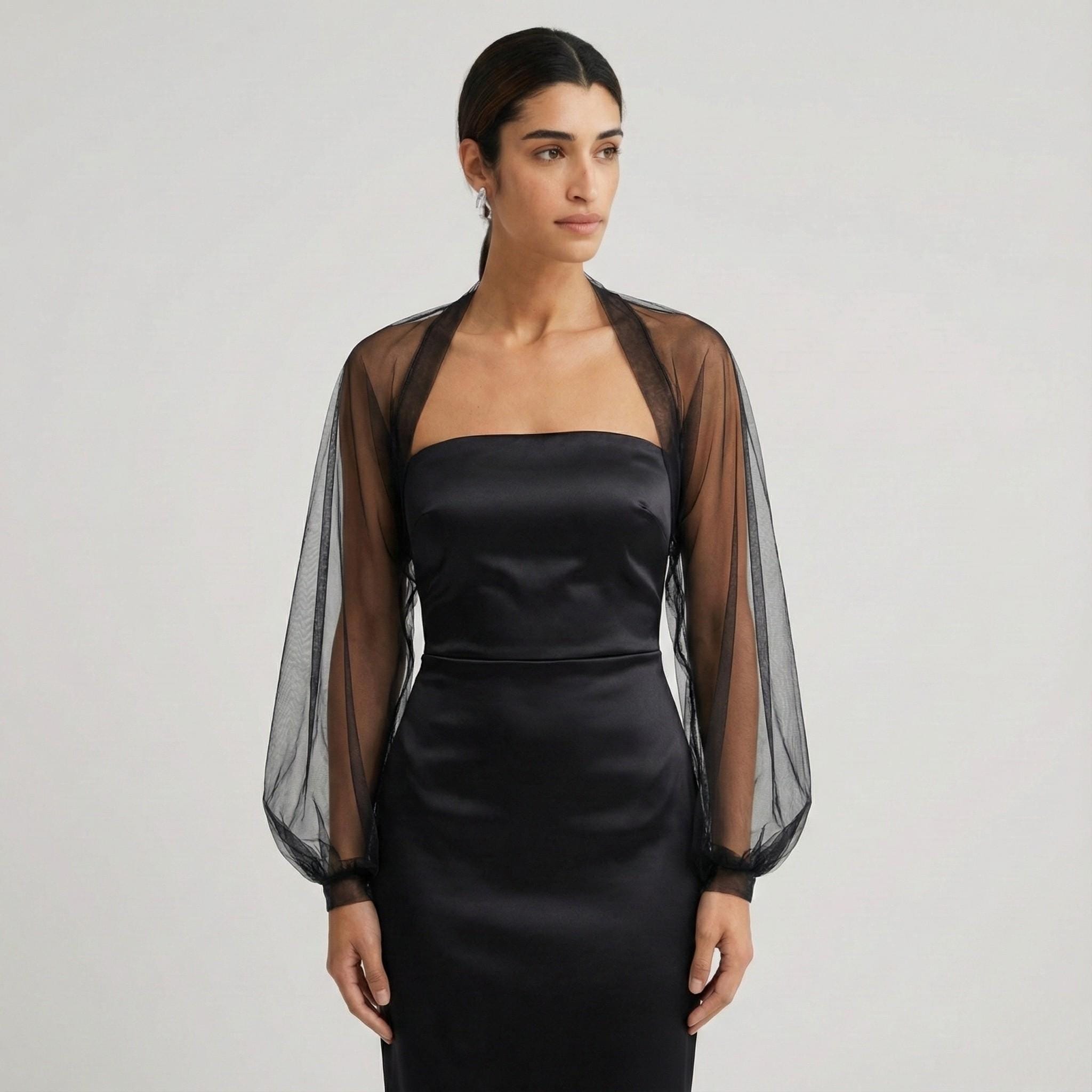 Sheer Tulle Bridal Shrug Bolero With Puff Sleeves | Wedding Cover 