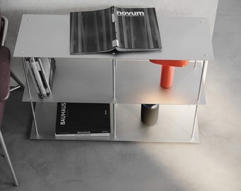 Modern bauhaus bookcase. Minimalist metal shelving unit.  Industrial steel shelf for living room and office. Contemporary home storage