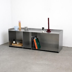 Metal home organizer. Aluminium book shelf. Office furniture. Handmade designer furniture.