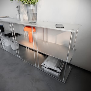 Modulärt hyllsystem i aluminium | Expanderbart hyllställ i borstad metall | Industriella minimalistiska hyllor | Bas- och nivåmoduler bild 4