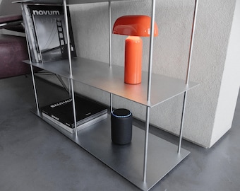 Office book shelf. Minimalist metal shelving unit. Designer shelf.  Modern bookcase. Industrial steel shelf for office. Contemporary storage