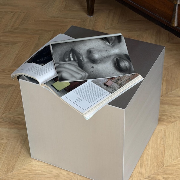 Stainless Steel Accent Table. Cube Shelf Unit. Minimalist Metal Furniture
