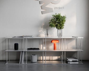 Sistema di scaffalature modulari in alluminio / Scaffalatura espandibile in metallo spazzolato / Scaffalature industriali minimaliste / Moduli base e di livello superiore