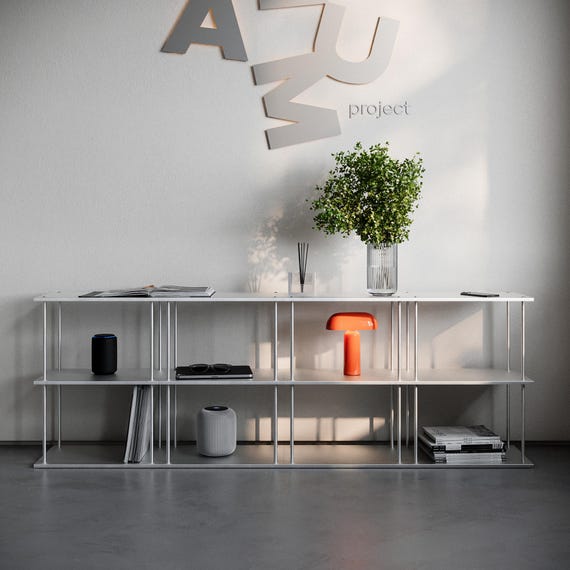 Modular Aluminum Shelving System | Expandable Brushed Metal Rack | Industrial Minimalist Shelves | Base & Level-Up Modules