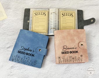 Carpeta organizadora de semillas personalizada para jardín - Libro de semillas personalizado con 50 sobres para semillas - Regalo para jardineros y amantes de la naturaleza