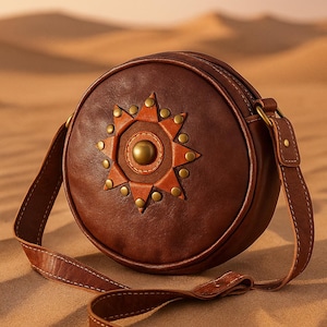 Handmade Moroccan Leather Crossbody Bag: Circle Boho Purse
