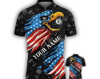 American Eagle Billiards Polo Shirt, Personalized 8 Ball Pool Polo, USA Pool Player Gift