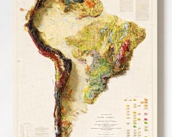 Póster de mapa geológico vintage de Sudamérica - Arte mural topográfico
