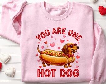 Chemise teckel pour la Saint-Valentin, sweat-shirt mignon pour chien saucisse fumée pour elle, sweat-shirt cadeau pour maman chien, col rond drôle de la Saint-Valentin pour cadeau pour amoureux des chiens