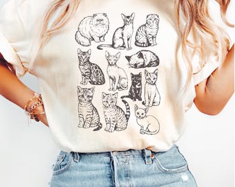 Cats 90s Vintage Tattoo Style Tshirt, Retro Comfort Colors® Y2k Kitten Shirt, Cat Lovers Gift, Cute Cat Shirts,Nature Unisex Adult Pet Shirt