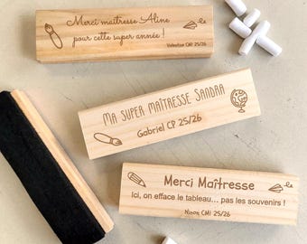 Personalized wooden chalkboard eraser – end-of-year teacher gift – teaching assistant gift – teacher gift engraved with child's name