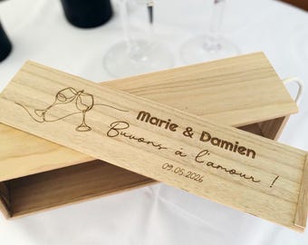 Personalized engraved wine box – Wooden box with text, name and design of your choice – Gift for men, women, birthdays, Christmas