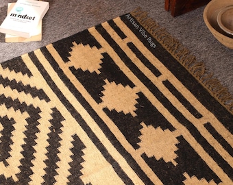 Handwoven Wool Jute Kilim Rug, Wool Jute Rug, Kilim Jute Rug, Flatweave Rug, Bohemian Rug, Indian Dhurrie Rug, Navajo Kilim Rug, Custom Rug