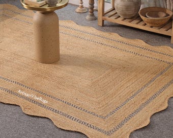 Scalloped Jute Rug, Scalloped Area Rug, Bohemian Scallop Rug, Natural Jute Area Rug, Jute Rug Rectangular, Jute Scallop Rug, Custom Rug