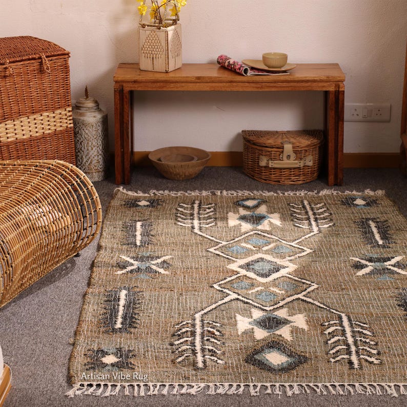 Boho Jute Rug, Farmhouse Jute Rug, Beige Jute Rug, Handwoven Jute Rug, Large Jute Rug, Home Décor Gift, House Warming Gift