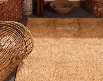 Jute Braided Rug Bohemian Rectangular Boho Décor Rug, Jute Area Rug, Square Jute Rug, Custom Size Rug, Boho Décor Rug