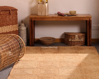 Handgeweven vloerkleed van jute en hennep, boho boerderijstijl decoratie