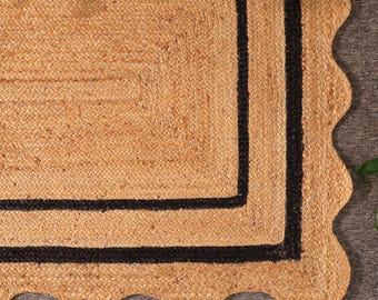 Dywan z juty - dywan z falbanką, dywan z juty z falbanką, dywan z falbanką w stylu boho, naturalny dywan z juty, prostokątny dywan z juty, dywan z falbanką w stylu juty, dywan na zamówienie