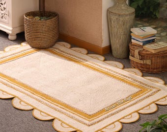 Handmade Jute Scalloped Rug, Boho Area Rug, Custom Size, Bohemian Décor Rug