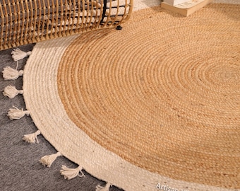 Jute Rug Natural Fiber Rug /Braided Rug Round Area Rug , Boho Rug Round Rug Eco Friendly Rug Large Rug/Circle Rug, Rugs For Living Room 5x5