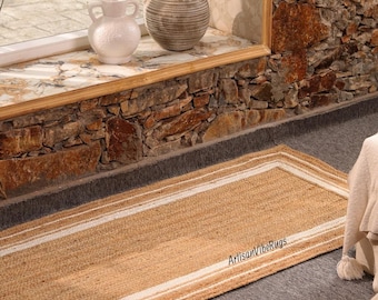 Handwoven Jute Runner Rug – Handwoven Jute Runner Rug, Natural Fiber Hallway Rug, Custom Size Rug, Boho Décor Jute Runner
