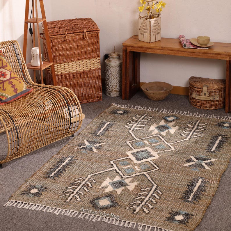 Boho Jute Rug, Farmhouse Jute Rug, Beige Jute Rug, Handwoven Jute Rug, Large Jute Rug, Home Décor Gift, House Warming Gift