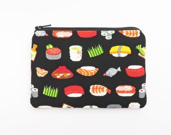 Sushi roll zippered pouch - yummy food card pouch wallet - shrimp sushi fabric coin purse - cute small gifts ideas
