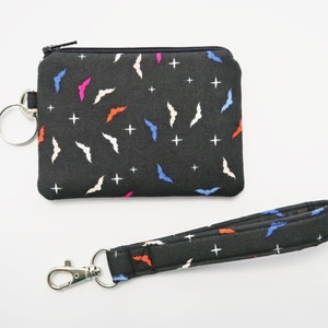 Starry bats wristlet wallet - zippered fabric purse - card holder pouch - keychain coin purse - creepy gifts ideas - SALE