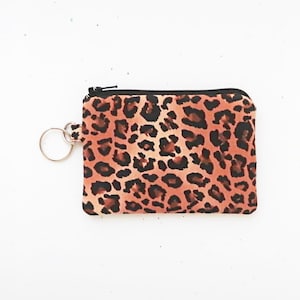 Kleine Geldbörse für Münzen | Niedliche Geldbörse mit Reißverschluss | Leopard Stoff Schlüsseletui | Geschenkideen für sie