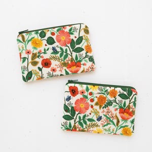 Zipper coin purse, Rifle paper floral fabric pouch for women, Small cotton wallet