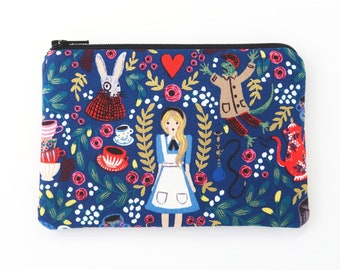 Alice in wonderland and red heart coin purse - small zipper pouch - change purse wallet - gift for friends