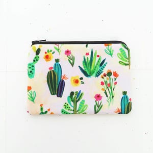 Etui porte-cartes | Fleurs de cactus Pochette à fermeture éclair | Petit porte-monnaie en tissu | Cadeau pour femme
