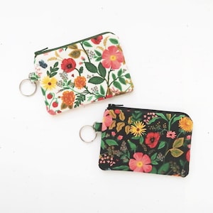 Small pouch for lip balm, Rifle paper floral fabric coin purse key chain wallet