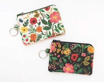Small pouch for lip balm, Rifle paper floral fabric coin purse key chain wallet