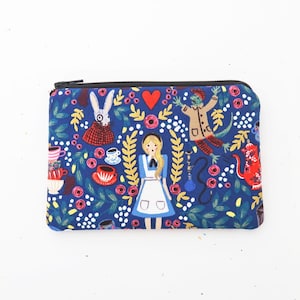 Alice im Wunderland und rotes Herz Geldbörse | Kleine Beuteltasche | Stoff Geldbörse Portemonnaie | Geschenk für Freunde