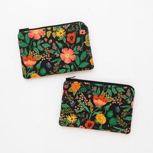 Flowers zipper coin pouch wallet, Rifle paper floral fabric purse women, Small cotton bag
