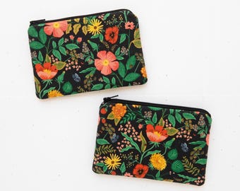 Flowers zipper coin pouch wallet, Rifle paper floral fabric purse women, Small cotton bag