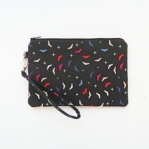 Starry bats wristlet wallet | Cell phone clutch purse | Black fabric padded pouch