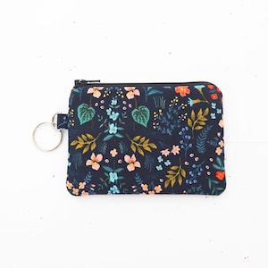 Carteira com zíper e chaveiro fofa para meninas | Porta-moedas de tecido com flores e chaveiro | Mini bolsa com zíper para protetor labial