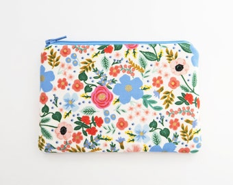 Wild flowers zipper card pouch - coin purse wallet - rifle paper co bag - floral fabric change purse - cute small gifts ideas